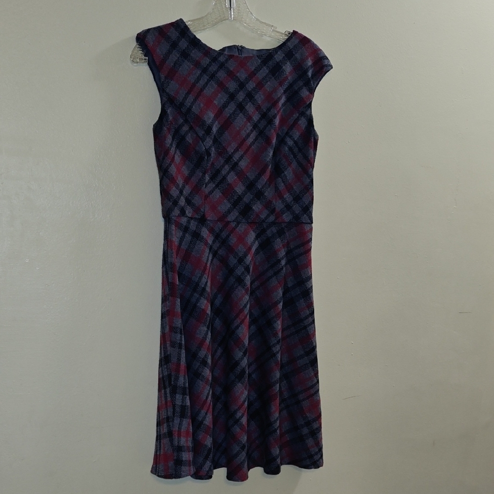 Maggy London Plaid Midi Dress - Red and Gray